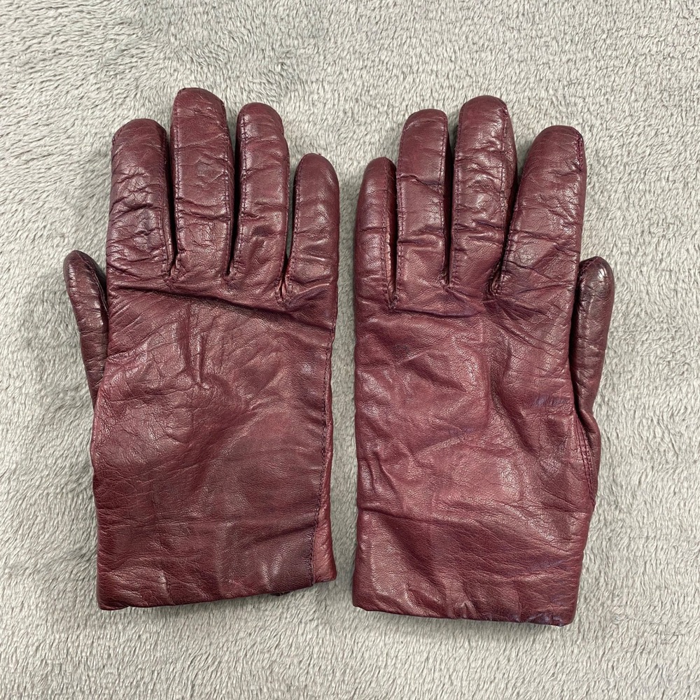 Vintage Aris Burgundy Leather Gloves 7 Mink Mohair Lambswool Lining‎ Wine Red